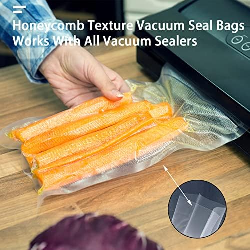 HUISPARK Vacuum Sealer Bags, 6"*8" 200 Pcs Heavy Duty Pre-Cut Design Commercial Grade Food Sealable Bag for Heat Seal Food Storage, Boilsafe to 280°F Freezable, Great for Storage, Meal Prep and Sous Vide…