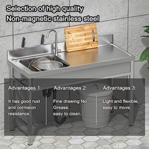 Commercial Restaurant Sink, Stainless Steel Utility Sink Free-standing Kitchen Sink, Double Bowl Restaurant Kitchen Sink Set with hot and cold water faucet for Restaurant, Cafe, Bar, Hotel