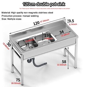 Commercial Restaurant Sink 2 Compartment Free Standing Utility Sink, Large Double Bowl Sink, Outdoor Sink, Industrial Sink for Restaurant, Cafe, Bar, Hotel, Garage, Laundry Room