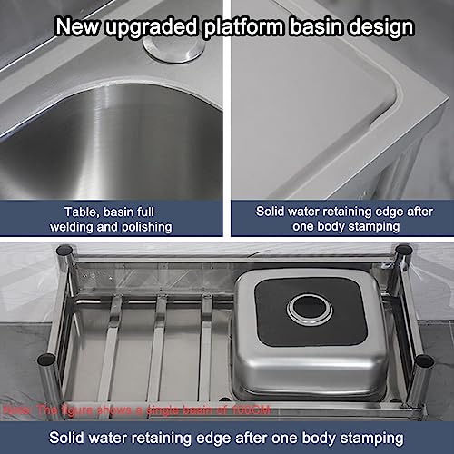 Commercial Restaurant Sink 2 Compartment Free Standing Utility Sink, Large Double Bowl Sink, Outdoor Sink, Industrial Sink for Restaurant, Cafe, Bar, Hotel, Garage, Laundry Room