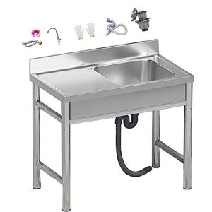 304 stainless steel sink commercial restaurant sink, stainless steel prep & utility restaurant kitchen sink w/workbench/faucet for restaurant, cafe, bar, hotel, garage, laundry room