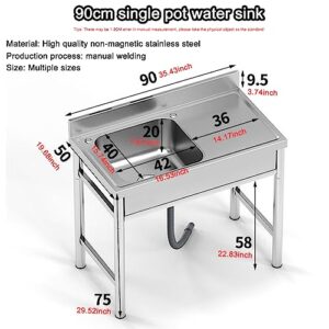 304 Stainless Steel Sink Commercial Restaurant Sink, Stainless Steel Prep & Utility Restaurant Kitchen Sink w/Workbench/Faucet for Restaurant, Cafe, Bar, Hotel, Garage, Laundry Room