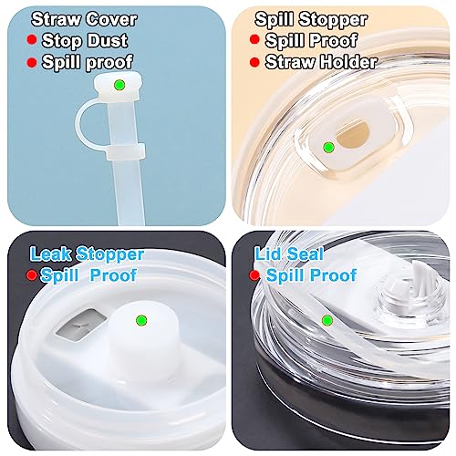 13pack Spill Proof Stopper Set Compatible with Stanley Cup Accessories Quencher H2.0 40oz, 2 Lid Seal, 2 Leak Stopper, 2 Spill Stopper, 2 Straw Cover, 1 Brush Compatible with 4 Stanley Straw