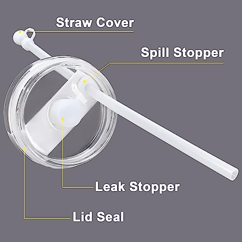 13pack Spill Proof Stopper Set Compatible with Stanley Cup Accessories Quencher H2.0 40oz, 2 Lid Seal, 2 Leak Stopper, 2 Spill Stopper, 2 Straw Cover, 1 Brush Compatible with 4 Stanley Straw
