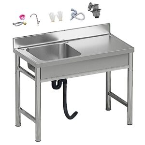 freestanding stainless steel sink utility sink, single bowl commercial kitchen sink w/workbench, stainless steel prep & industrial sink for restaurant, cafe, bar, hotel, garage, laundry room
