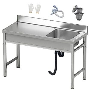 commercial restaurant sink, freestanding stainless steel sink, single bowl commercial kitchen sink w/workbench, stainless steel prep & utility sink for restaurant, kitchen, outdoor