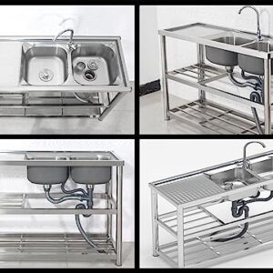 2 Compartment Stainless Steel Utility Sink, Commercial Sink Basin w/Faucet, Free Standing Utility Sink For Home Garage Restaurant Laundry Room, Size 120x45x80cm 47.2x17.7x31.5in