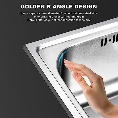 ZTGL Stainless Steel Commercial Sink Single Bowl Wall Mount Sink Rectangular with Pull-out Faucet and Storage Shelves Free Standing Utility Sink for Restaurant Kitchen Laundry Garage,58x43cm