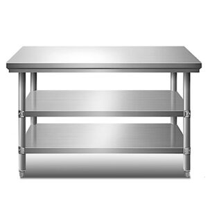 heavy duty free standing stainless-steel commercial restaurant kitchen work table, prep & utility workbench with double storage shelves rack, for commercial kitchen
