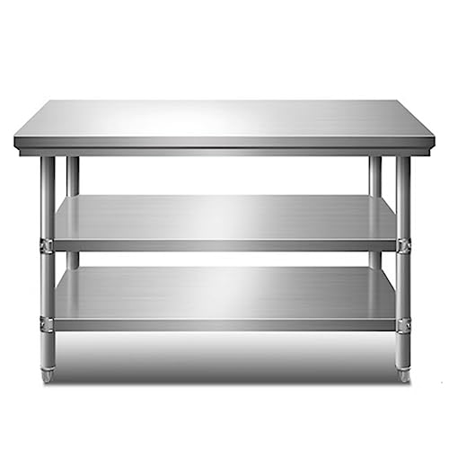 Heavy Duty Free Standing Stainless-Steel Commercial Restaurant Kitchen Work Table, Prep & Utility Workbench with Double Storage Shelves Rack, for Commercial Kitchen