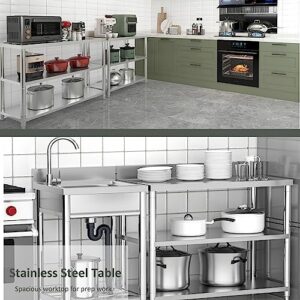 Heavy Duty Free Standing Stainless-Steel Commercial Restaurant Kitchen Work Table, Prep & Utility Workbench with Double Storage Shelves Rack, for Commercial Kitchen