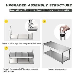 Heavy Duty Free Standing Stainless-Steel Commercial Restaurant Kitchen Work Table, Prep & Utility Workbench with Double Storage Shelves Rack, for Commercial Kitchen