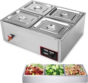 kfjzgzz countertop food warmer stainless steel buffet warmer, 4 tray temperature range 30-85 °c, electric commercial food warmer containers with covers, drain tap for catering and restaurants