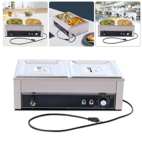 KOLHGNSE 2-Pan Commercial Food Warmer Countertop Stainless Steel Buffet Bain, 1500W Electric Steam Warmer for Catering and Restaurants