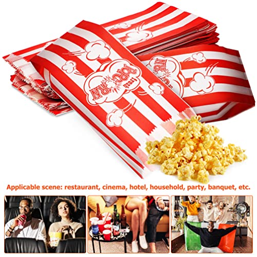 Snack Container 100Pcs Paper Popcorn Bags Convenient Pop Bags Bulk Popcorn Bags Portable Paper Bags Dessert Supplies for Popcorn Machine, Party （90 * 50 * 220MM) Popcorn Bucket