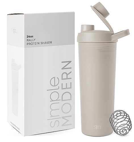 Simple Modern Plastic Protein Shaker Bottle with Ball 24oz | Shaker Cup for Protein Mixes, Shakes and Pre Workout | Rally Collection | Almond Birch