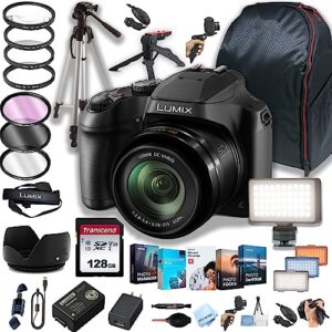 panasonic lumix fz80 4k digital camera, 18.1 megapixel video camera, 60x zoom dc vario 20-1200mm lens, power o.i.s. stabilization, touch enabled 3-inch lcd, wi-fi + 64gb video -accessory bundle