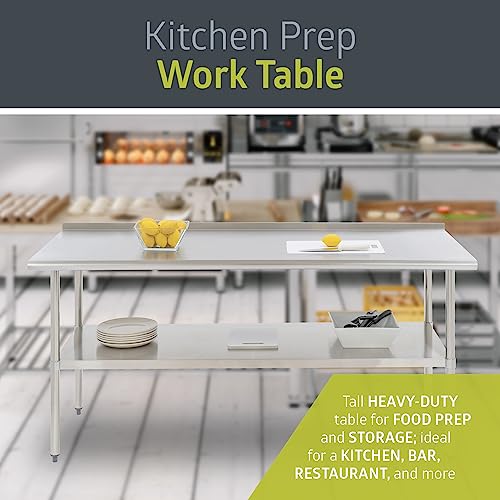 Pearington NSF Certified Stainless Steel Kitchen Prep and Work Table, Commercial Work Table for Restaurant and Home, 72" x 30", Stainless Steel