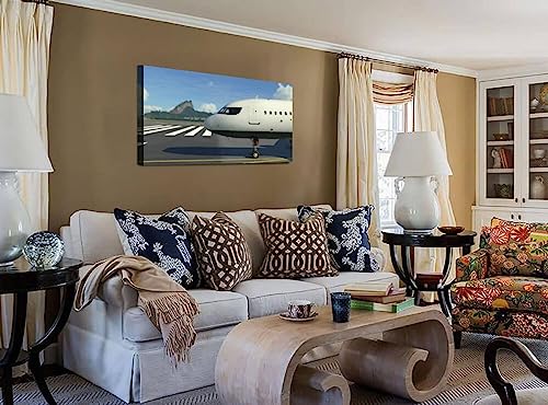 GDYAONCA Modern Canvas Painting Artwork Comercial plane prepare to off de Janeiro Wall Art Poster for Living Room Bedroom Home Office Wall Decor Extra Large Size 60"x 30"