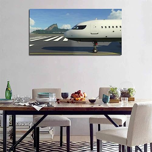 GDYAONCA Modern Canvas Painting Artwork Comercial plane prepare to off de Janeiro Wall Art Poster for Living Room Bedroom Home Office Wall Decor Extra Large Size 60"x 30"