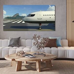 GDYAONCA Modern Canvas Painting Artwork Comercial plane prepare to off de Janeiro Wall Art Poster for Living Room Bedroom Home Office Wall Decor Extra Large Size 60"x 30"