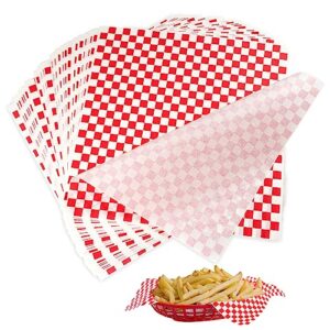 coidea 50 sheets deli paper 12" x 12" food basket liners, pre cut deli sandwich wrappers, grease proof red checkered food baskets paper for wrapping bread, party, picnic, festival or bbq