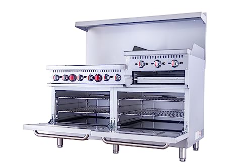 EASYROSE 60 Inch Gas Range 6 Burner Heavy Duty Ranges With Griddle, Salamander & 2 Ovens, Commercial Range for Kitchen Restaurant - 276,000 BTU, ETL Certified
