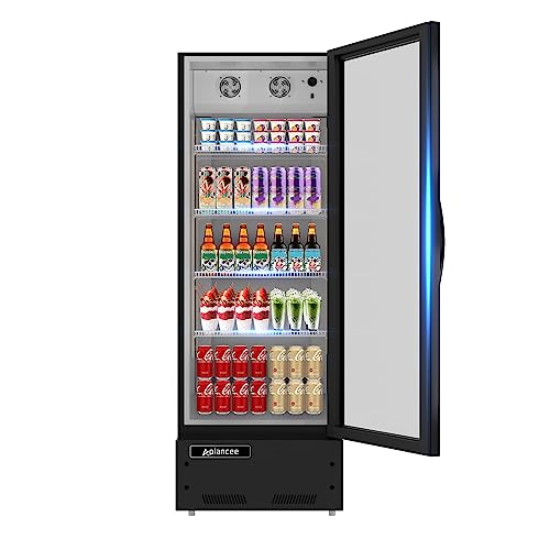 Aplancee Beverage Refrigerator Cooler 24" W 16.5 Cu.ft Glass 1 Door Merchandiser Refrigerator 35-46℉ LED Lighting without Lightbox Black for Restaurant Bar Grocery Store Family Party