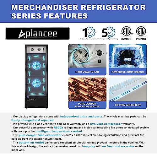 Aplancee Beverage Refrigerator Cooler 24" W 16.5 Cu.ft Glass 1 Door Merchandiser Refrigerator 35-46℉ LED Lighting without Lightbox Black for Restaurant Bar Grocery Store Family Party