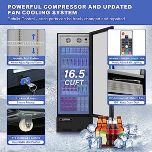 Aplancee Beverage Refrigerator Cooler 24" W 16.5 Cu.ft Glass 1 Door Merchandiser Refrigerator 35-46℉ LED Lighting without Lightbox Black for Restaurant Bar Grocery Store Family Party