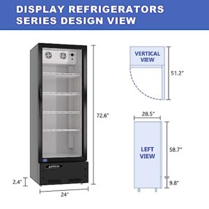 Aplancee Beverage Refrigerator Cooler 24" W 16.5 Cu.ft Glass 1 Door Merchandiser Refrigerator 35-46℉ LED Lighting without Lightbox Black for Restaurant Bar Grocery Store Family Party