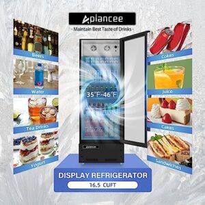 Aplancee Beverage Refrigerator Cooler 24" W 16.5 Cu.ft Glass 1 Door Merchandiser Refrigerator 35-46℉ LED Lighting without Lightbox Black for Restaurant Bar Grocery Store Family Party