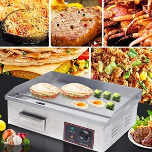 Electric Griddle, 110V Commercial Restaurant Countertop Grill Stainless Steel Flat Top Griddle Nonstick Teppanyaki Machine with Adjustable Temperature Control 50-300℃ for Home Restaurant Kitchen