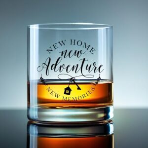 New Home New Adventures Wine and Whiskey Glass Gift Set - Unique Housewarming Gift for New Homeowners - New Home Gift Ideas for Women and Men