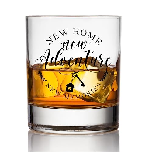 New Home New Adventures Wine and Whiskey Glass Gift Set - Unique Housewarming Gift for New Homeowners - New Home Gift Ideas for Women and Men