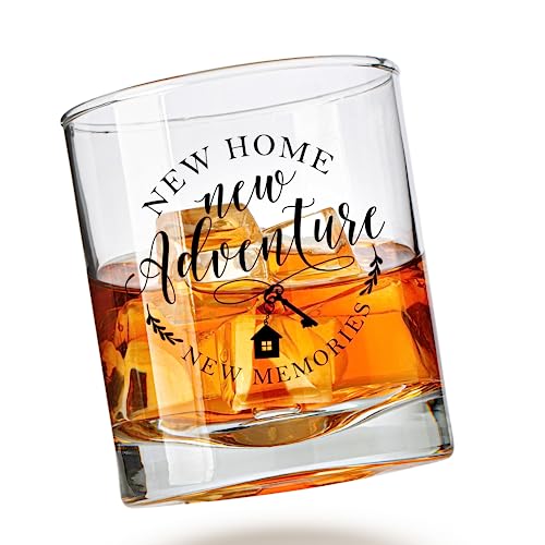 New Home New Adventures Wine and Whiskey Glass Gift Set - Unique Housewarming Gift for New Homeowners - New Home Gift Ideas for Women and Men