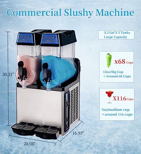 AIANDE Commercial Slushy Machine,24L Frozen Margarita Machine,800W Slush Drink Maker,2 Bowl Slushie Machine,Stainless Steel