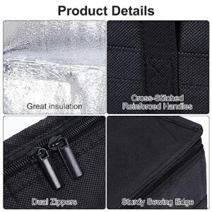 PATIKIL 4 Pack Insulated Reusable Grocery Bag, X-Large Food Delivery Bags with Zipper Thermal Food Bag for Hot/Cold Food Groceries Travel Beach, Black (16"x10"x13")