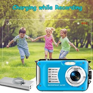 Digital Camera with 32GB Card Point and Shoot Waterproof Camera 10FT 30MP 1080P FHD Video Compact Portable 16X Zoom Waterproof Digital Camera for Kids（Blue）