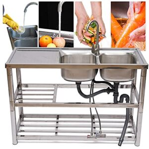 awolsrgiop Kitchen Commercial Left Worktop + Right Sink Stainless Steel Drainage Devices 2 Compartment + Prep Table Bowl Size 13x13x8", Suitable for Washing and Cleaning Food, Fruits, Vegetables