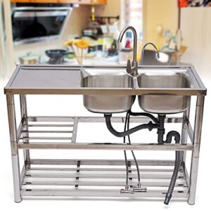 awolsrgiop Kitchen Commercial Left Worktop + Right Sink Stainless Steel Drainage Devices 2 Compartment + Prep Table Bowl Size 13x13x8", Suitable for Washing and Cleaning Food, Fruits, Vegetables