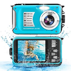 yifecial waterproof camera 10ft underwater camera 30mp 1080p fhd video resolution 16x zoom waterproof digital camera for snorkeling,vacation(blue)