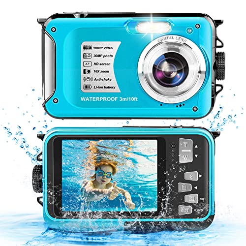 Yifecial Waterproof Camera 10FT Underwater Camera 30MP 1080P FHD Video Resolution 16X Zoom Waterproof Digital Camera for Snorkeling,Vacation(Blue)