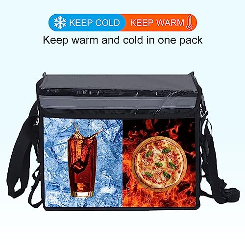 PATIKIL Insulated Bag for Food Delivery XL, 16.5"x11.4"x11.8" Insulated Delivery Bag with Divider, Catering Thermal Food Bag for Pizza HOT/COLD Food, Black (32L)