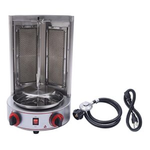 110v vertical gas broiler shawarma machine doner kebab gyro grill machine rotisserie 3000w oven meat broiler with 2 burner for commercial home restaurant kitchen (stainless steel with gas)