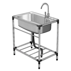single bowl stainless steel 304 sink,single bowl kitchen sinks,commercial restaurant kitchen bar sink,free standing utility sink with stand,for laundry garage indoor outdoor ( color : hot and cold fau