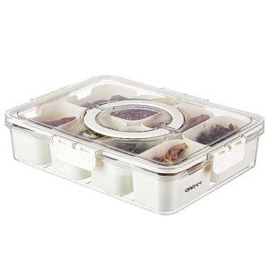 amokk divided serving tray with lid and handle snackle box charcuterie container portable snack platters clear organizer for candy, fruits, nuts, snacks, for party, entertaining, picnic (rectangular)