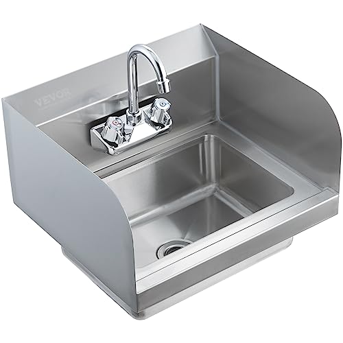 VEVOR Commercial Hand Sink with Faucet and Side Splash, NSF Stainless Steel Sink for Washing, Small Hand Washing Sink, Wall Mount Hand Basin for Restaurant, Kitchen, Bar, Garage and Home, 17x15 inch