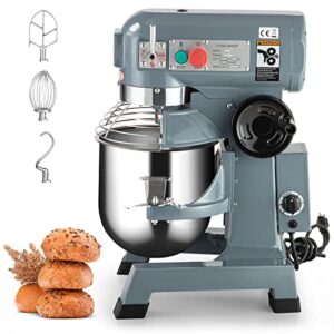 commercial food mixer, 10qt commercial dough mixer, 450w stainless steel bowl heavy duty food mixer with 3 speeds adjustable 110/178/390rpm, dough hook whisk beater included, perfect for bakery pizzeria