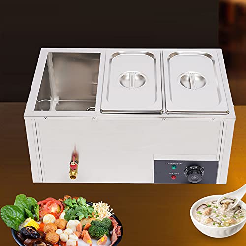 850W Commercial Stainless Steel Food Warmers, Food Warmers with 3Pots&Lids, Buffet Warmer, Buffet Warmer, Portable Food Warmer with Temp Control for Catering and Restaurants